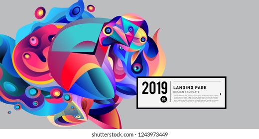 Landing Page Banner Vector Design Template with Abstract Colorful Curve Background. New Design template 2019 Graphic Trend.