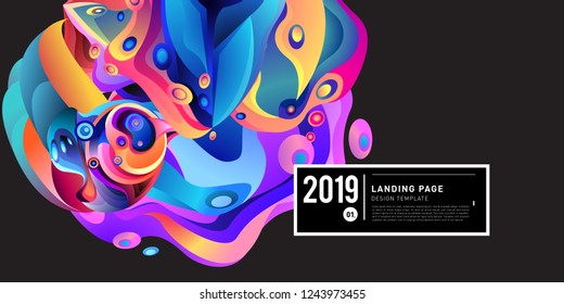 Landing Page Banner Vector Design Template with Abstract Colorful Curve Background. New Design template 2019 Graphic Trend.