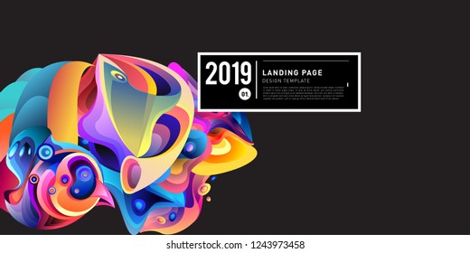 Landing Page Banner Vector Design Template with Abstract Colorful Curve Background. New Design template 2019 Graphic Trend.