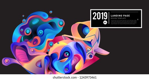 Landing Page Banner Vector Design Template with Abstract Colorful Curve Background. New Design template 2019 Graphic Trend.