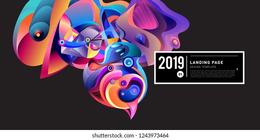 Landing Page Banner Vector Design Template with Abstract Colorful Curve Background. New Design template 2019 Graphic Trend.