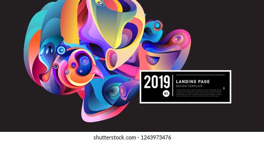 Landing Page Banner Vector Design Template with Abstract Colorful Curve Background. New Design template 2019 Graphic Trend.