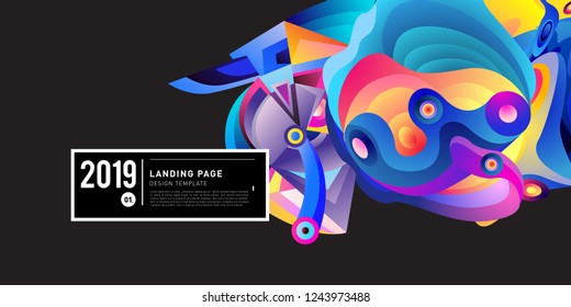 Landing Page Banner Vector Design Template with Abstract Colorful Curve Background. New Design template 2019 Graphic Trend.