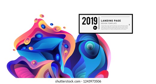 Landing Page Banner Vector Design Template with Abstract Colorful Curve Background. New Design template 2019 Graphic Trend.