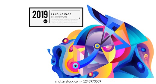 Landing Page Banner Vector Design Template with Abstract Colorful Curve Background. New Design template 2019 Graphic Trend.