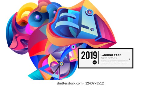 Landing Page Banner Vector Design Template with Abstract Colorful Curve Background. New Design template 2019 Graphic Trend.
