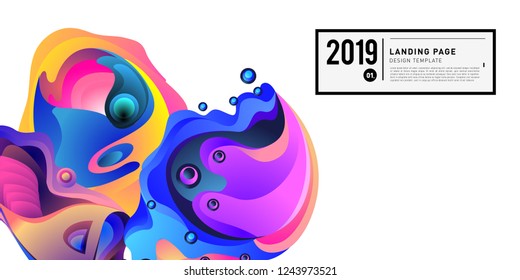 Landing Page Banner Vector Design Template with Abstract Colorful Curve Background. New Design template 2019 Graphic Trend.