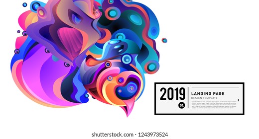 Landing Page Banner Vector Design Template with Abstract Colorful Curve Background. New Design template 2019 Graphic Trend.
