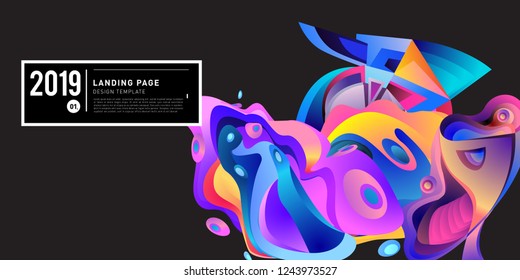Landing Page Banner Vector Design Template with Abstract Colorful Curve Background. New Design template 2019 Graphic Trend.