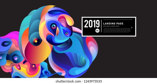 Landing Page Banner Vector Design Template with Abstract Colorful Curve Background. New Design template 2019 Graphic Trend.