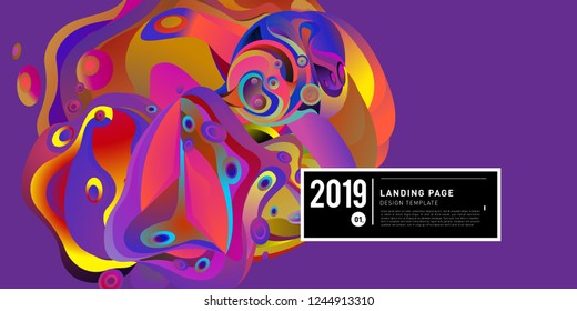 Landing Page Banner Vector Design Template with Abstract Colorful Curve Background. New Design template 2019 Graphic Trend.