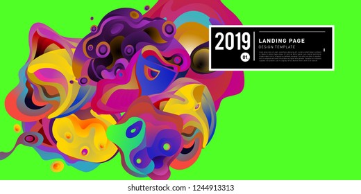 Landing Page Banner Vector Design Template with Abstract Colorful Curve Background. New Design template 2019 Graphic Trend.