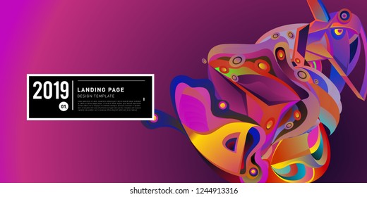 Landing Page Banner Vector Design Template with Abstract Colorful Curve Background. New Design template 2019 Graphic Trend.