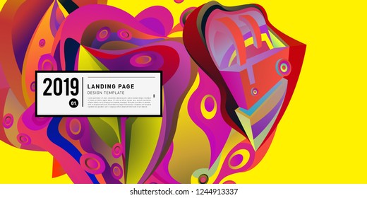 Landing Page Banner Vector Design Template with Abstract Colorful Curve Background. New Design template 2019 Graphic Trend.