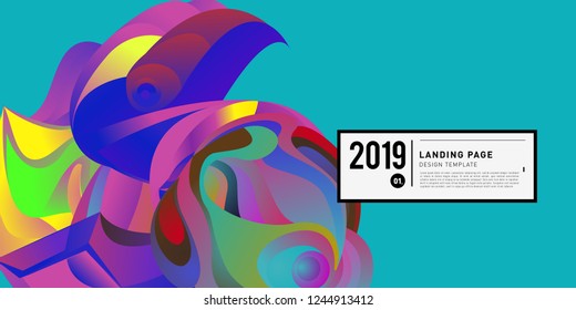 Landing Page Banner Vector Design Template with Abstract Colorful Curve Background. New Design template 2019 Graphic Trend.