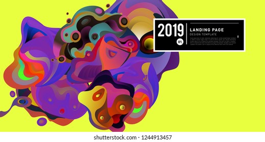 Landing Page Banner Vector Design Template with Abstract Colorful Curve Background. New Design template 2019 Graphic Trend.