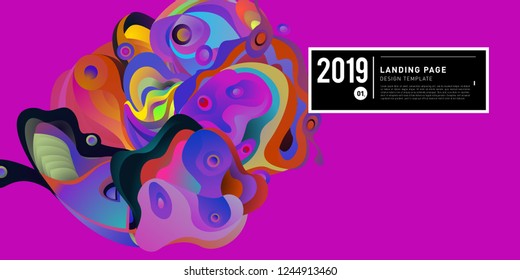 Landing Page Banner Vector Design Template with Abstract Colorful Curve Background. New Design template 2019 Graphic Trend.