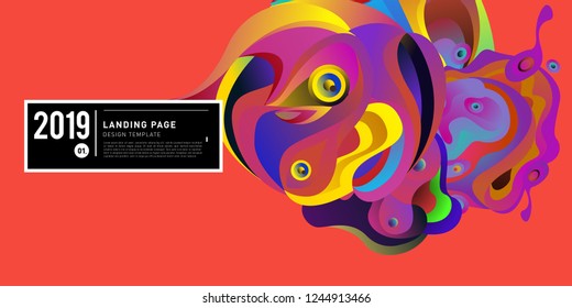 Landing Page Banner Vector Design Template with Abstract Colorful Curve Background. New Design template 2019 Graphic Trend.