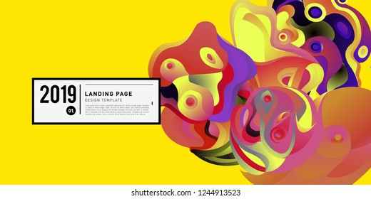 Landing Page Banner Vector Design Template with Abstract Colorful Curve Background. New Design template 2019 Graphic Trend.
