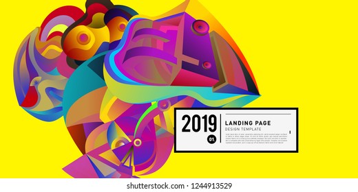 Landing Page Banner Vector Design Template with Abstract Colorful Curve Background. New Design template 2019 Graphic Trend.