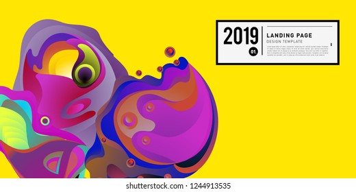 Landing Page Banner Vector Design Template with Abstract Colorful Curve Background. New Design template 2019 Graphic Trend.