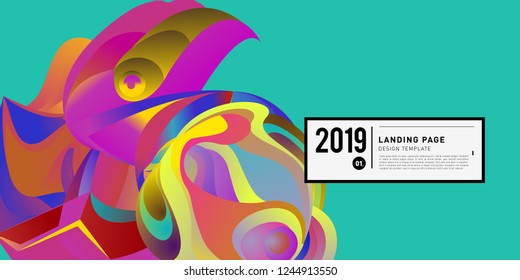 Landing Page Banner Vector Design Template with Abstract Colorful Curve Background. New Design template 2019 Graphic Trend.