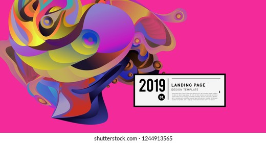 Landing Page Banner Vector Design Template with Abstract Colorful Curve Background. New Design template 2019 Graphic Trend.