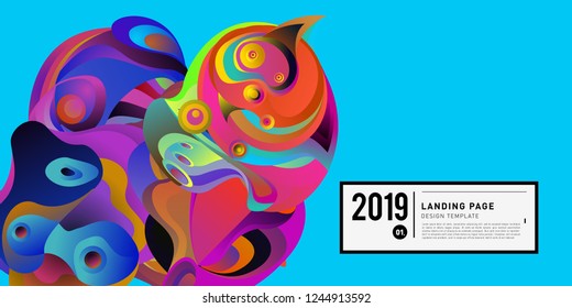 Landing Page Banner Vector Design Template with Abstract Colorful Curve Background. New Design template 2019 Graphic Trend.