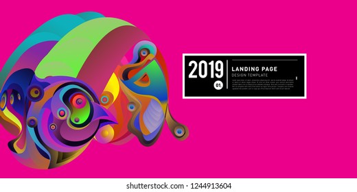Landing Page Banner Vector Design Template with Abstract Colorful Curve Background. New Design template 2019 Graphic Trend.