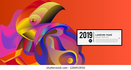 Landing Page Banner Vector Design Template with Abstract Colorful Curve Background. New Design template 2019 Graphic Trend.