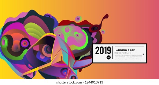 Landing Page Banner Vector Design Template with Abstract Colorful Curve Background. New Design template 2019 Graphic Trend.