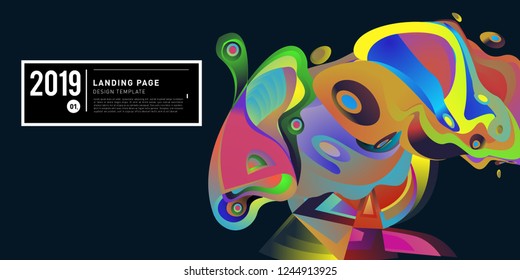 Landing Page Banner Vector Design Template with Abstract Colorful Curve Background. New Design template 2019 Graphic Trend.