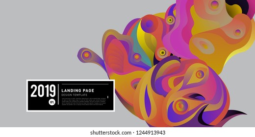 Landing Page Banner Vector Design Template with Abstract Colorful Curve Background. New Design template 2019 Graphic Trend.