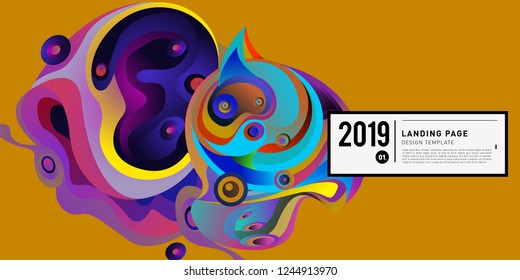 Landing Page Banner Vector Design Template with Abstract Colorful Curve Background. New Design template 2019 Graphic Trend.