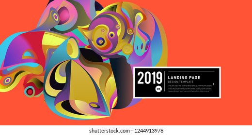 Landing Page Banner Vector Design Template with Abstract Colorful Curve Background. New Design template 2019 Graphic Trend.