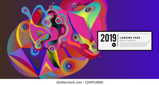 Landing Page Banner Vector Design Template with Abstract Colorful Curve Background. New Design template 2019 Graphic Trend.