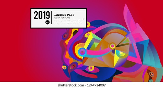 Landing Page Banner Vector Design Template with Abstract Colorful Curve Background. New Design template 2019 Graphic Trend.