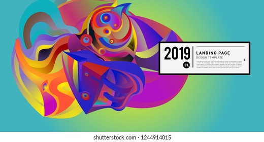 Landing Page Banner Vector Design Template with Abstract Colorful Curve Background. New Design template 2019 Graphic Trend.