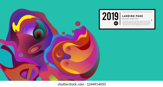 Landing Page Banner Vector Design Template with Abstract Colorful Curve Background. New Design template 2019 Graphic Trend.