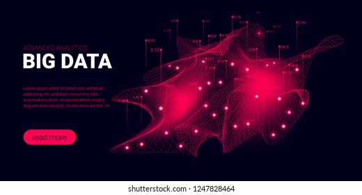 Landing Page, Big Data Analysis Visualization. Quantum Computing, Artificial Intelligence Concept. Futuristic Landing Page with Science Innovation Presentation. Signal Cryptography Page Template.