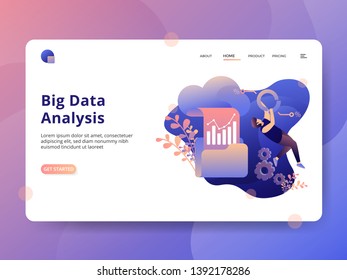 Landing Page Big Data Analysis, a modern illustration style concept, can be used for landing pages, web, ui, banners, templates, backgrounds, flayer, posters - Vector