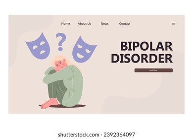 Landing page bipolar disorder. Woman Psychology concept