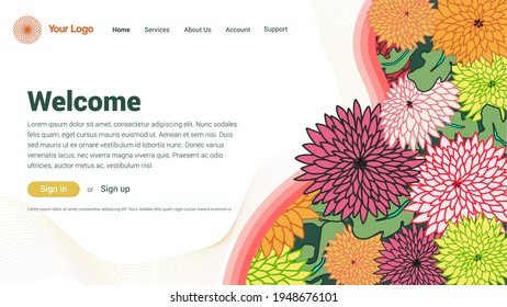 Landing page with blossom spring flowers theme design templates. perfect for beauty, spa, wellness, natural products, artist web, banner, presentation. Modern vector illustration concepts for website.