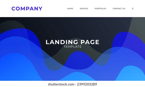 Landing page. Blue waves. Abstract flowing liquid shapes. Background with dynamic vibrant color gradients for website graphic design. Vector illustration.