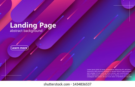Landing page. Bright colors. Geometric background. Abstract cover design. Dynamic shapes composition. Trendy gradient poster. Vector illustration.