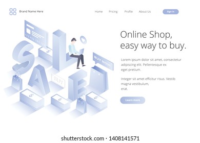 Landing page build own online shop. Modern flat design vector illustration concepts of web page design for website and mobile website development. Easy to edit and customize.