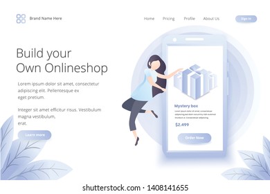 Landing page build own online shop. Modern flat design vector illustration concepts of web page design for website and mobile website development. Easy to edit and customize.