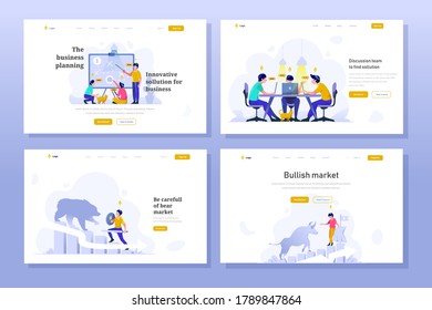 Landing Page Business and finance Vector Illustration flat gradient design style, strategic planning, discussion of meeting, bear market, bull trend