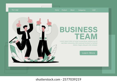 Landing page business team illustration. Two men in suits are standing next to each other.