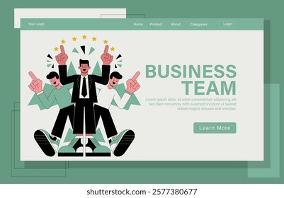 Landing page business team illustration. Three men in suits are standing next to each other.